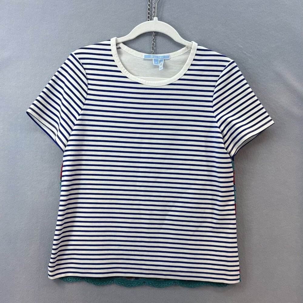 Draper James Striped Top Short Sleeve Embroidered Floral Size Small Boho, Casual - Picture 2 of 9